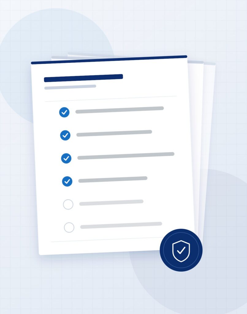 Illustration of a compliance review checklist with completed and outstanding items
